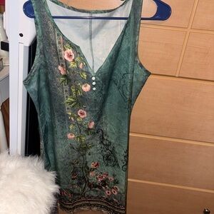 Floral Green Sleeveless Dress